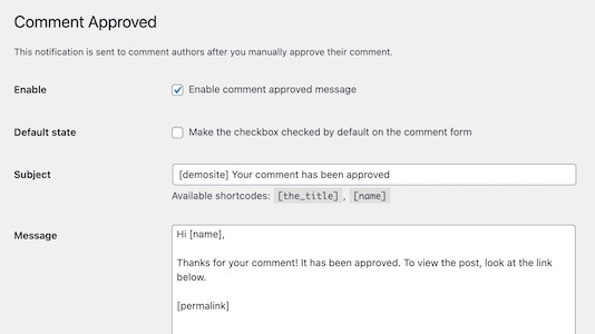 Comment Approvedの設定 - Comment Approved — WordPress - estival