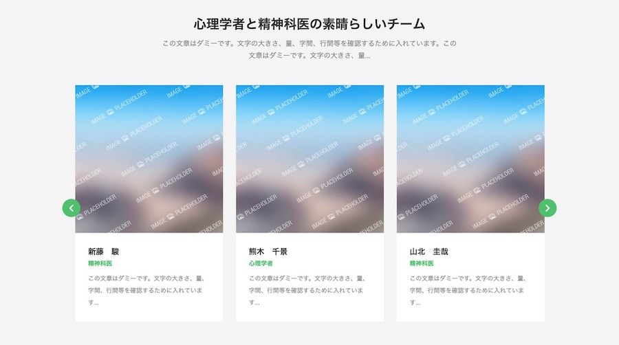 担当医のプロフィールをカルーセル表示|エスティバルのWordPressテーマ メンタル・心療クリニック向けサイト